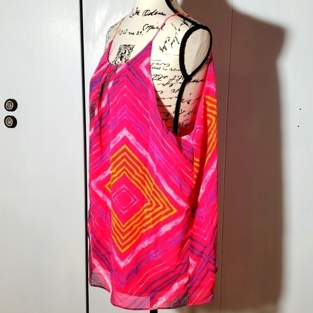 Violet + Claire| Pink Striped Strappy Chiffon Top Keyhole Back Bright Mod Sz.XL